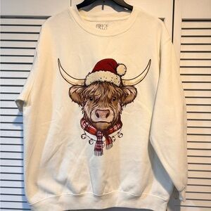 Freeze Cream Sweater with Festive Cow Design